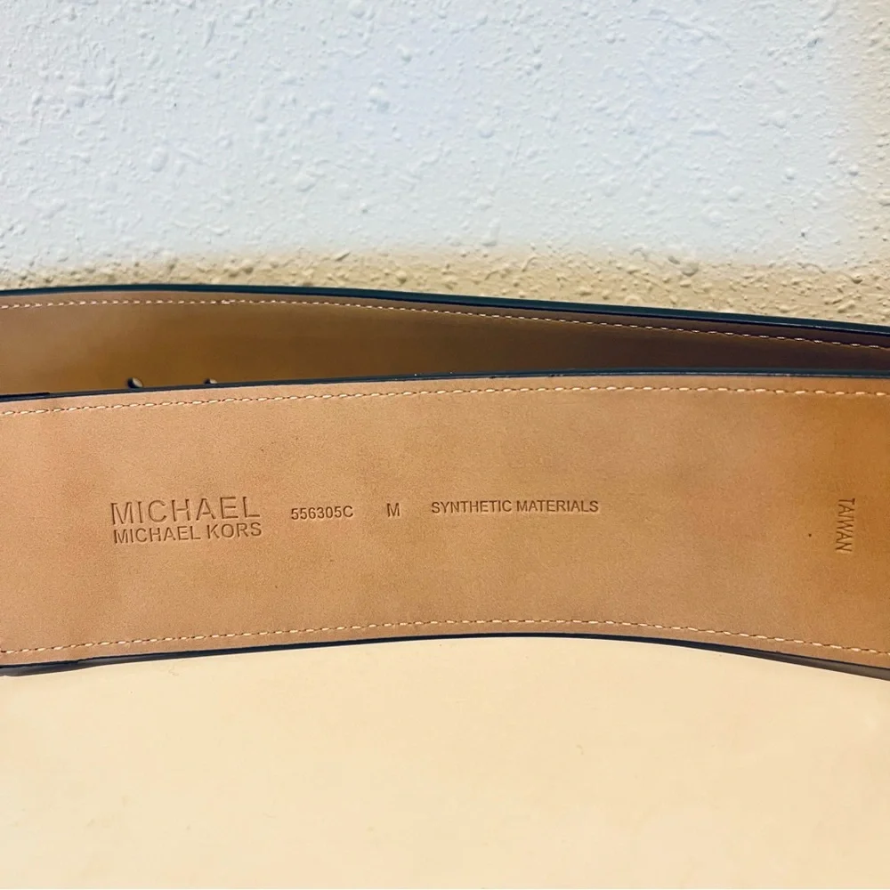Michael Kors Women’s Signature Wide Elastic Vegan Leather Black Belt Size M NWT